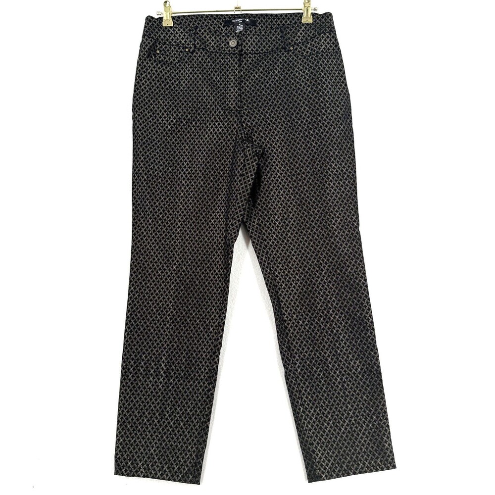 89th & Madison Pants Women 12 Black Gold Geometric Straight Leg Stretch Trouser